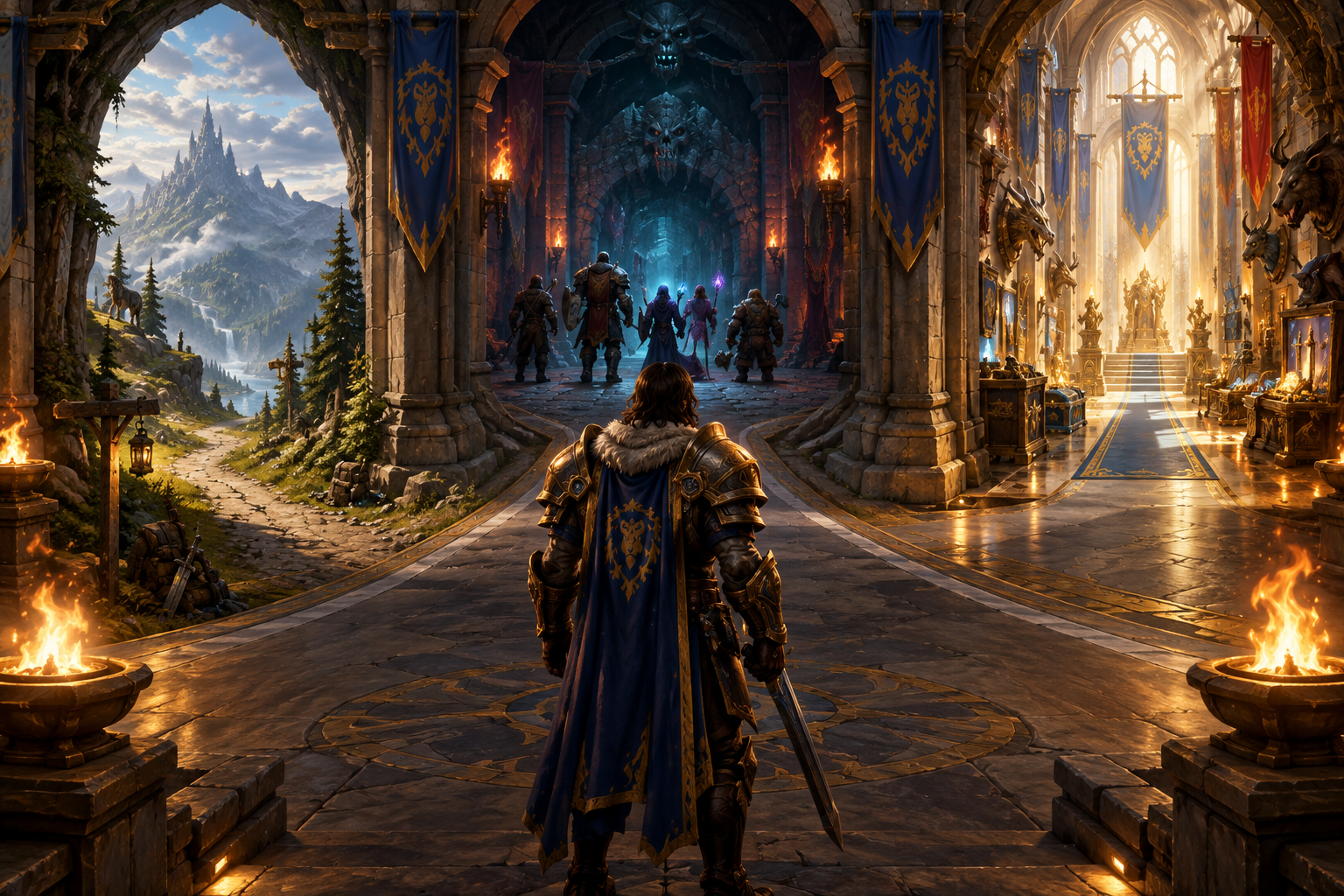 Fantasy hero choosing paths for solo play, group content, and long-term progress